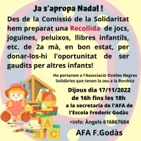 RECORDATORI RECOLLIDA SOLIDÀRIA DE JOGUINES AFA GODÀS