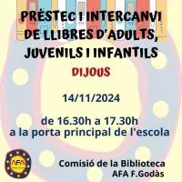 INTERCANVI I PRÉSTEC DE LLIBRES: Dijous 14/11/24