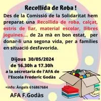 AVUI Recollida de roba, calçat, estris de la llar, llibres, material escolar, joguines...