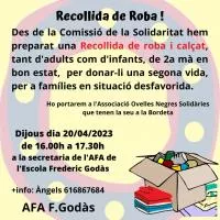 RECORDATORI: AVUI DIJOUS 20 D'ABRIL RECOLLIDA DE ROBA i SABATES